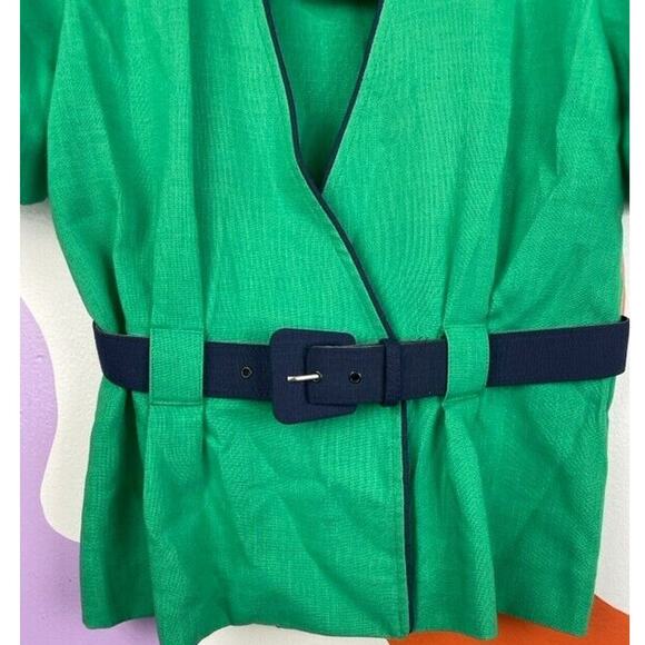 Vintage Leslie Fay Blazer Womens Size 8 Short Sleeve Green Belt Jacket Suit USA - Picture 3 of 7